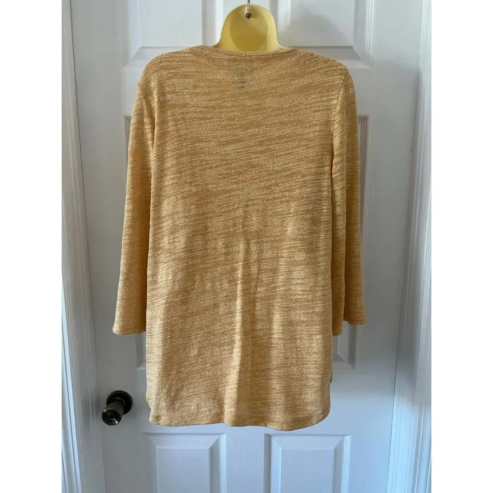 Jones New York Gold Marled Knit Top Draped Neck Size Medium